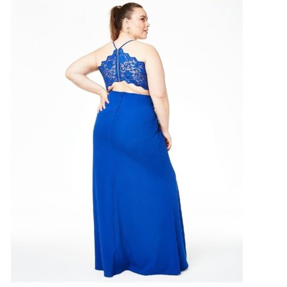 B Darlin Trendy Plus Size Lace-Back Gown - Picture 2 of 8